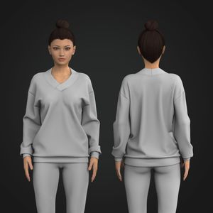 Ladies Double V- Shaped Neckline Cuffed Sweater Tech Pack