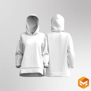 Ladies Drop Shoulder High Split Hem Relaxed Hoodie - 3D garment