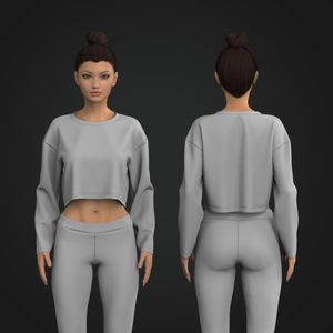Ladies Drop Shoulder Long Sleeve Crop Tee Tech Pack
