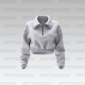 Ladies Drop Shoulder Long Sleeve Quarter Zip Up Cadet Collar Smart Mockup