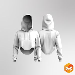 Ladies Drop Shoulder Long Sleeve Zip Up Crop Hoodie 3D Garment
