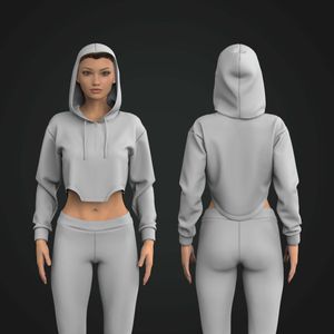 Ladies Drop Shoulder Long Sleeve Zip Up Crop Hoodie Tech Pack