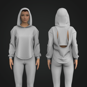 Ladies Drop Shoulder Overlapping Open Back Relaxed Hooded Tee Tech Pack