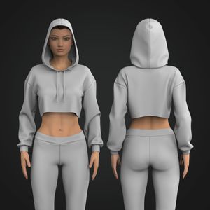 Ladies Drop Shoulder Oversized Crop Hoodie Tech Pack