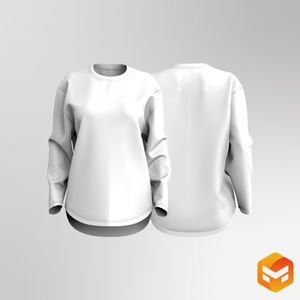 Ladies Drop Shoulder Oversized Long Sleeve Scallop Bottom Tee 3D Garment