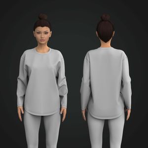 Ladies Drop Shoulder Oversized Long Sleeve Scallop Bottom Tee Tech Pack
