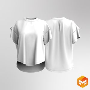 Ladies Drop Shoulder Oversized Scallop Bottom Tee 3D Garment