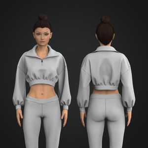 Ladies Drop Shoulder Quarter Zip Crop Hoodie Tech Pack