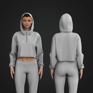 Ladies Drop Shoulder Quarter Zip Crop Oversized Hoodie Tech Pack
