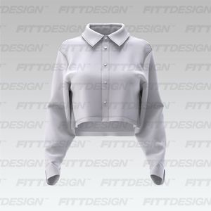 Ladies Drop Shoulder Relaxed Button Up Crop Shirt Smart Mockup