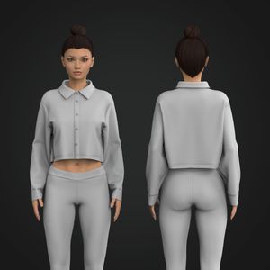 Ladies Drop Shoulder Relaxed Button Up Crop Shirt Tech Pack