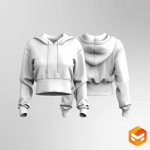 Ladies Drop Shoulder Wide Waistband Relaxed Waist Length Hoodie - 3D Garment