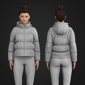 Ladies Drop Shoulder Zip Up Puffer Hoodie Tech Pack