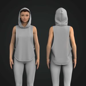 Ladies Dropped Armhole Mesh Hooded Tank Top Tech Pack