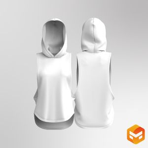 Ladies Dropped Armhole Scallop Bottom Sleeveless Hoodie 3D Garment