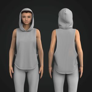 Ladies Dropped Armhole Scallop Bottom Sleeveless Hoodie Tech Pack