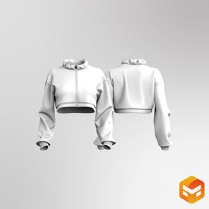 Ladies Elasticated Cuffs Drop Shoulder Zip Up Crop Jacket 3D Garment
