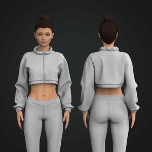 Ladies Elasticated Cuffs Drop Shoulder Zip Up Crop Jacket Tech Pack