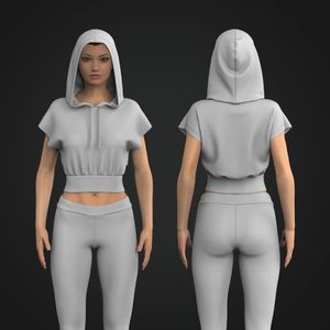 Ladies Extended Shoulder Crop Hoodie Tech Pack