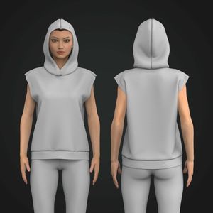 Ladies Extended Shoulder Relaxed Sleeveless Hoodie Tech Pack