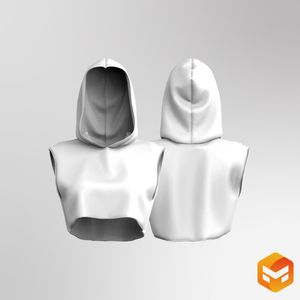 Ladies Extended Shoulders Sleeveless Crop Hoodie 3D Garment