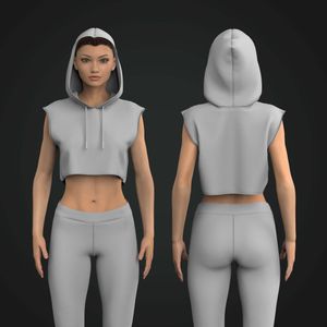 Ladies Extended Shoulders Sleeveless Crop Hoodie Tech Pack