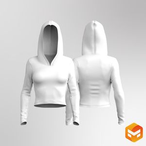 Ladies Fitted Crop Long Sleeve Hooded Tee - 3D Garment