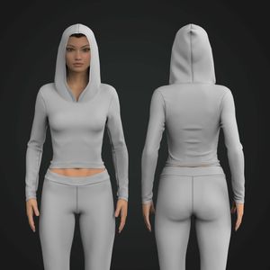 Ladies Fitted Crop Long Sleeve Hooded Tee Tech Pack