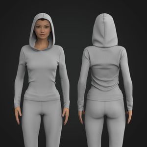 Ladies Fitted Long Sleeve Ribbed Hoodie Tech Pack