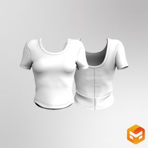 Ladies Fitted Open Back Short Sleeve Scallop Bottom Tee 3D Garment