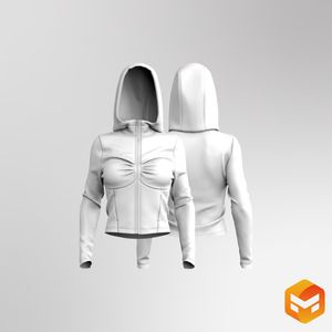 Ladies Fitted Set In Sleeve Front Ruching Zip Up Hoodie 3D Garment