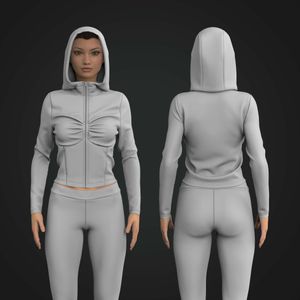 Ladies Fitted Set In Sleeve Front Ruching Zip Up Hoodie Tech Pack