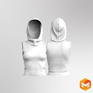 Ladies Fitted Waist Length Hooded Sleeveless Top 3D Garment