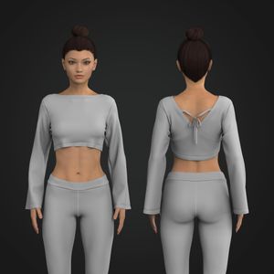 Ladies Flared Sleeves Overlapping Back Crop Top