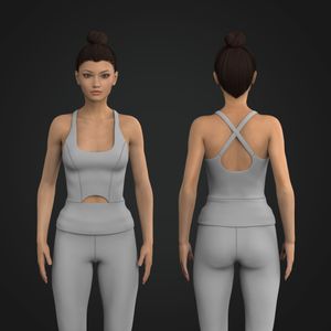 Ladies Front Cut Out Criss Cross Back Fitted Tank Top Tech Pack