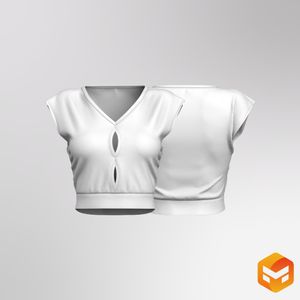 Ladies Front Cut Out Extended Sleeves Banded Tee 3D Garment