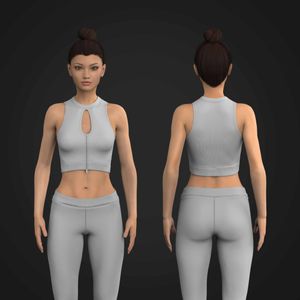 Ladies Front Cut Out Ribbed Zip Up Tank Top Tech Pack
