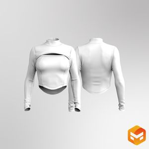 Ladies Front Cut Out Scallop Bottom Long Sleeve Crop Top 3D Garment