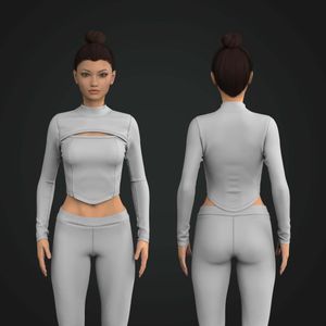 Ladies Front Cut Out Scallop Bottom Long Sleeve Crop Top Tech Pack