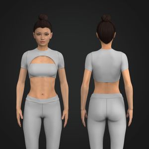 Ladies Front Cut Out Set In Short Sleeve Fitted Crop Top Tech Pack