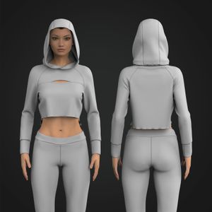 Ladies Front Cut Out Stepped Hem Crop Hoodie Tech Pack