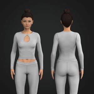Ladies Front Cut Out Waist Length Long Sleeve Top Tech Pack