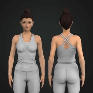 Ladies Front Ruching Criss Cross Back Fitted Tank Top Tech Pack