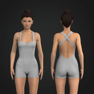 Ladies Front Ruching Criss Cross Open Back 4.00 Inch Inseam Bodysuit Tech Pack