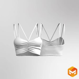 Ladies Front Ruching Criss Cross Strappy Crop Tank - 3D Garment