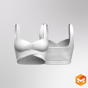 Ladies Front Ruching Diamond Neckline Criss Cross Waistband Sports Bra 3D Garment