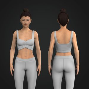 Ladies Front Ruching Diamond Neckline Criss Cross Waistband Sports Bra Tech Pack