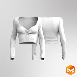 Ladies Front Ruching Diamond Neckline Crop Top - 3D Garment