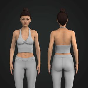 Ladies Front Ruching Halter Neckline Crop Bra Tech Pack