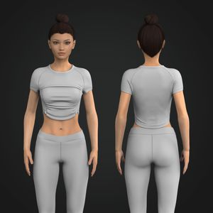 Ladies Front Ruching Scallop Bottom Crop Tee Tech Pack